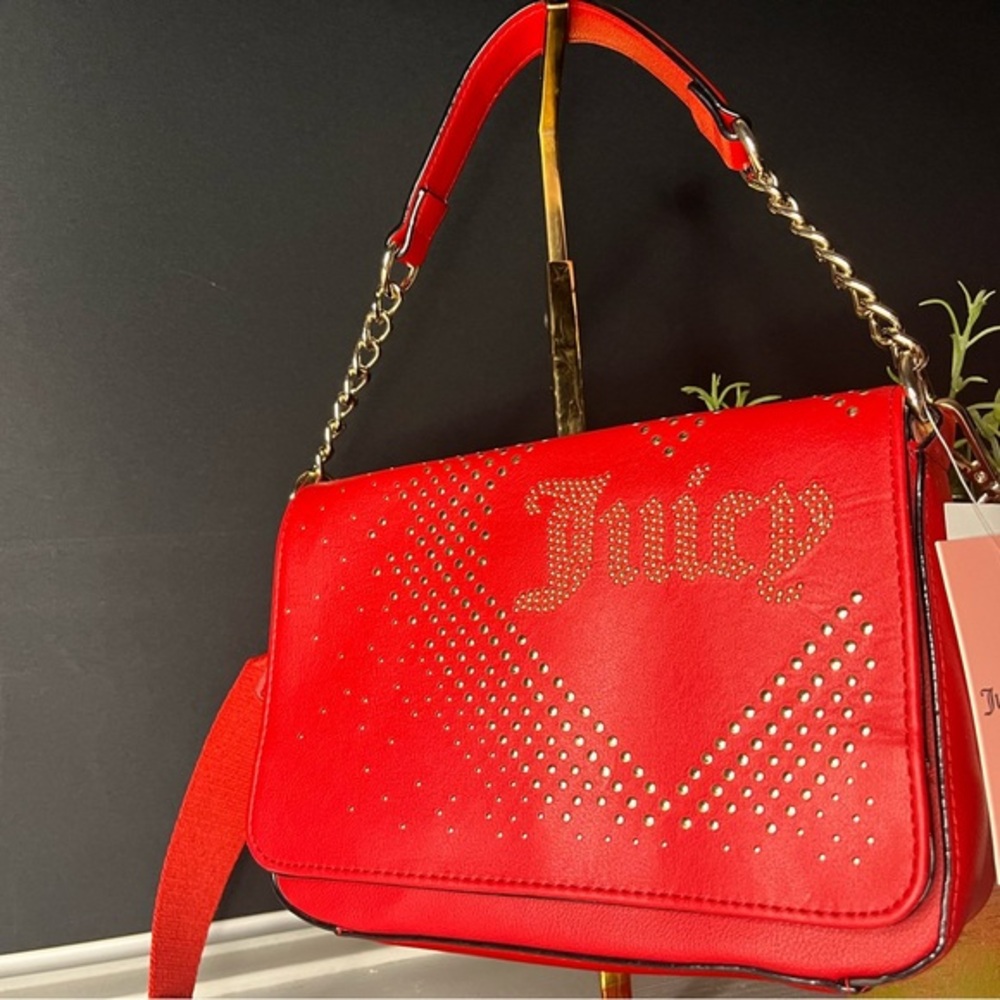 Juicy Couture Lovely Day Red Studded Flap Crossbody Bag Gold Hardware NWT